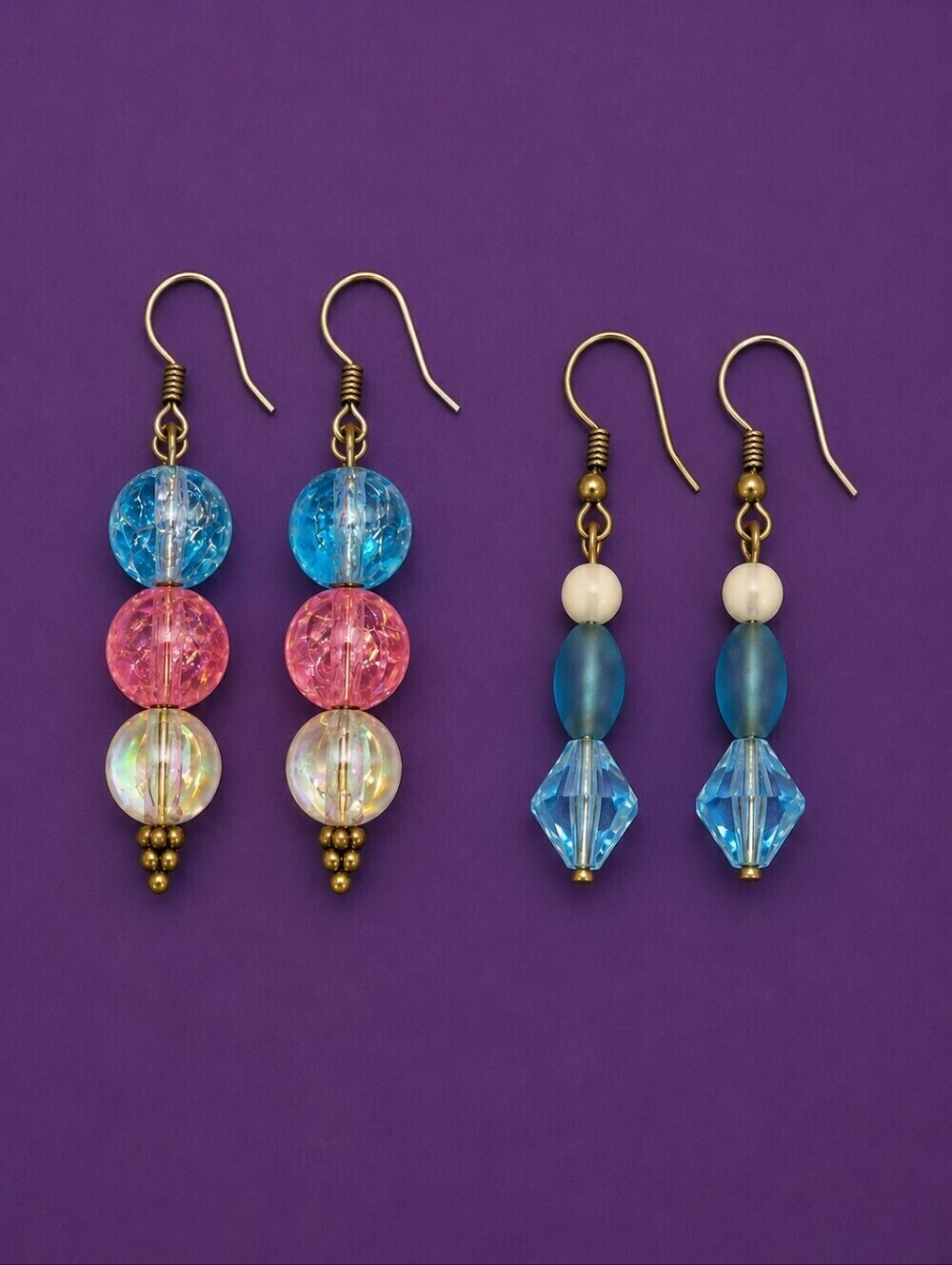 5/$25 HANDMADE Two Pairs Multicolor Beaded Drop Hook Earrings